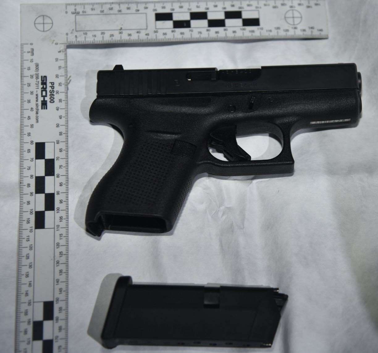 A Glock pistol similar to the one used to threaten the Marden couple. Picture NCA