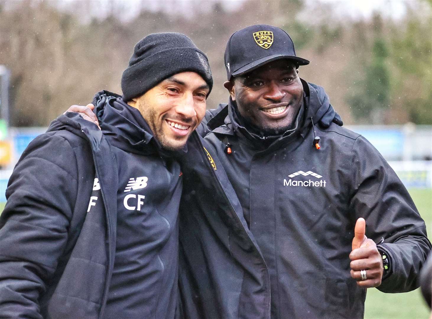 Maidstone United boss George Elokobi, right, with assistant manager Craig Fagan. Picture: Beth Cooper