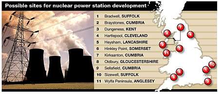 The 11 proposed sites for nuclear power station development. Graphic by Ashley Austen