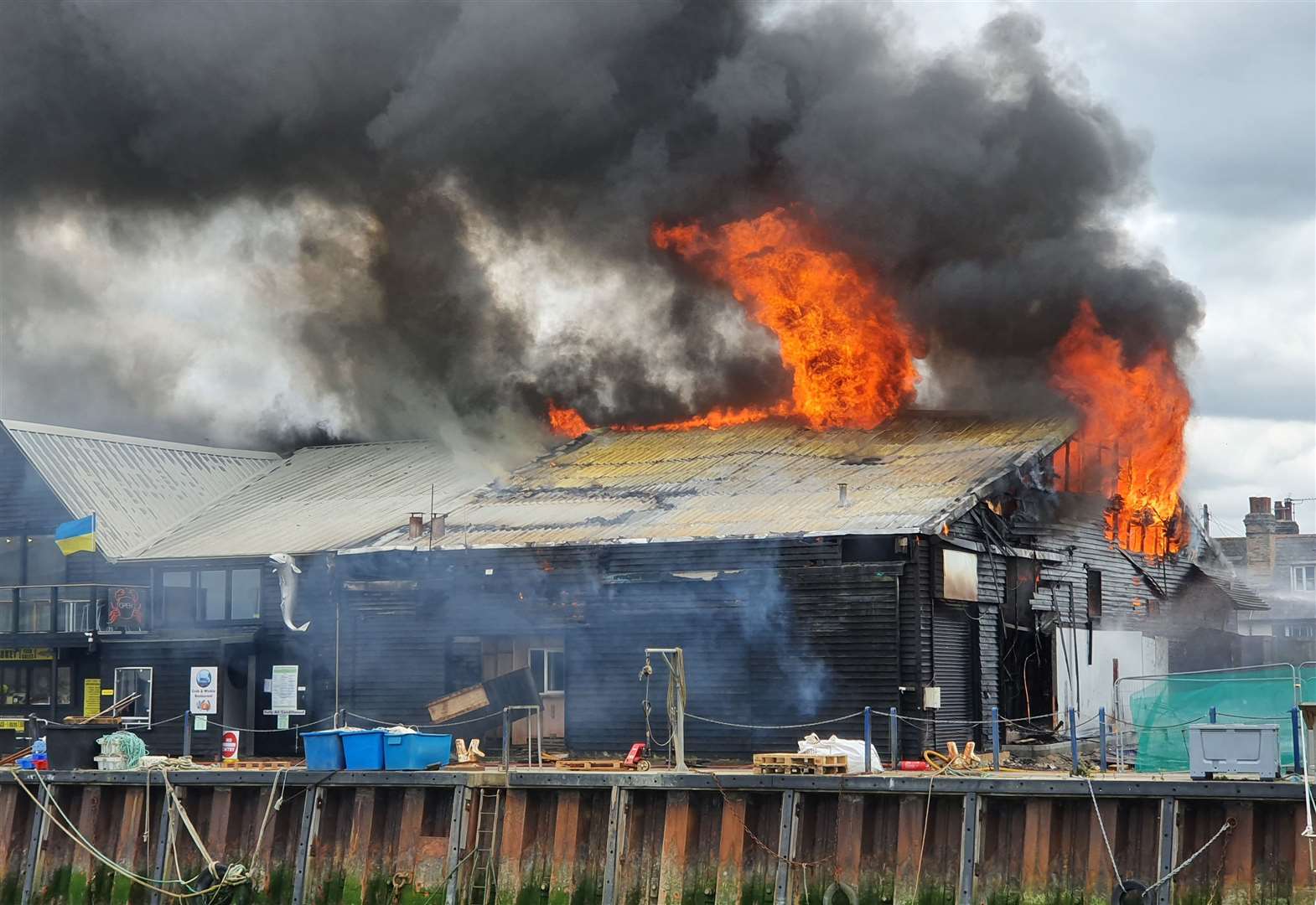 Dozens of firefighters were at the scene of the fire in Whitstable harbour. Picture: Mary Whelan