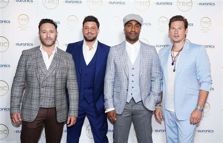 From left, Antony Costa, Duncan James, Simon Webbe and Lee Ryan of Blue. Picture: Ian West/PA