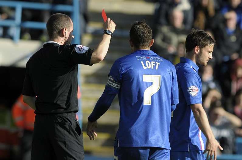 Doug Loft is dismissed by referee Peter Bankes Picture: Barry Goodwin
