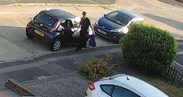 CCTV shows the man apparently trying to open multiple car doors in Pembury Way, Rainham