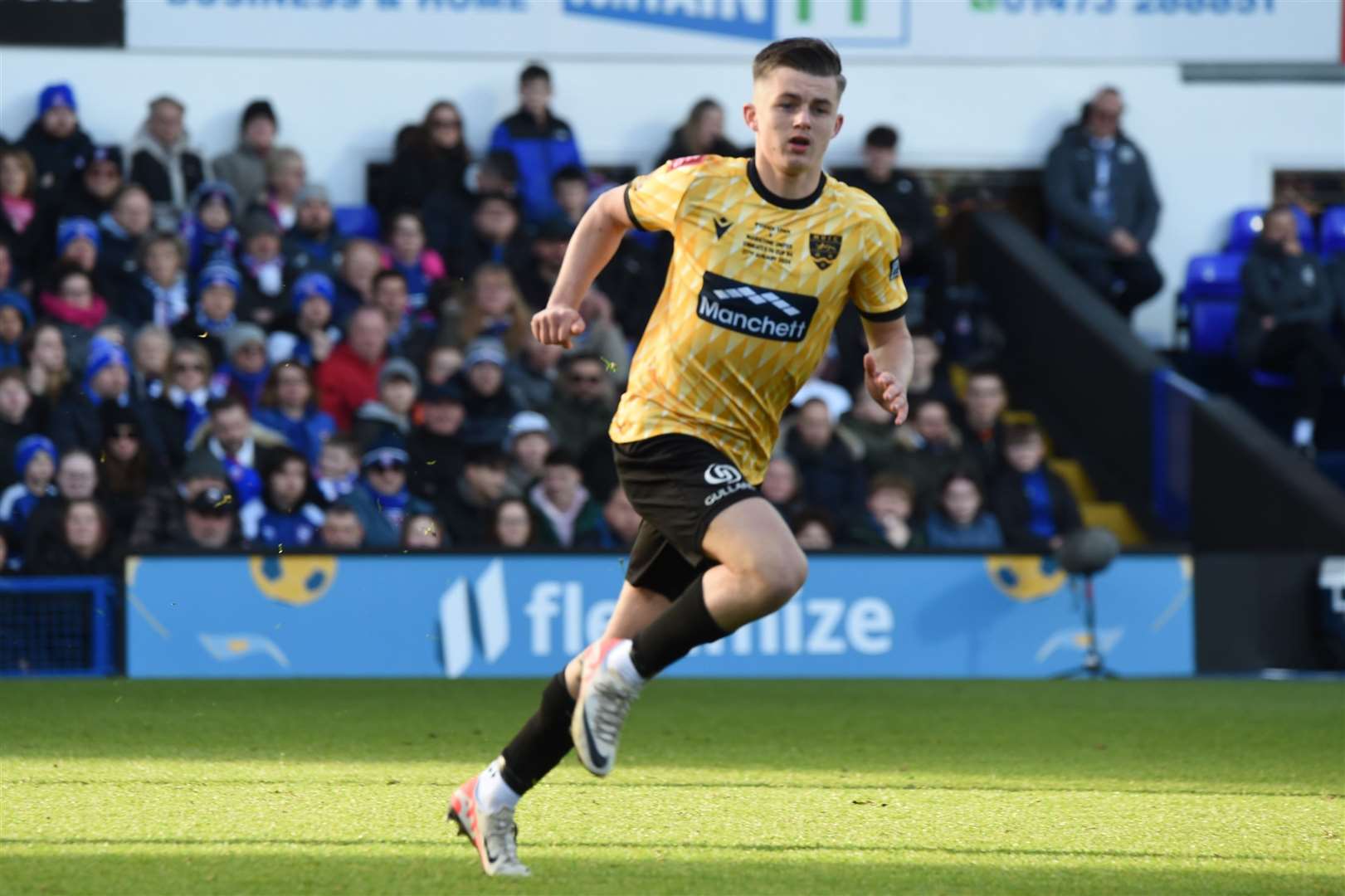 Maidstone midfielder Riley Court came on at Ipswich in the FA Cup fourth round. Picture: Steve Terrell
