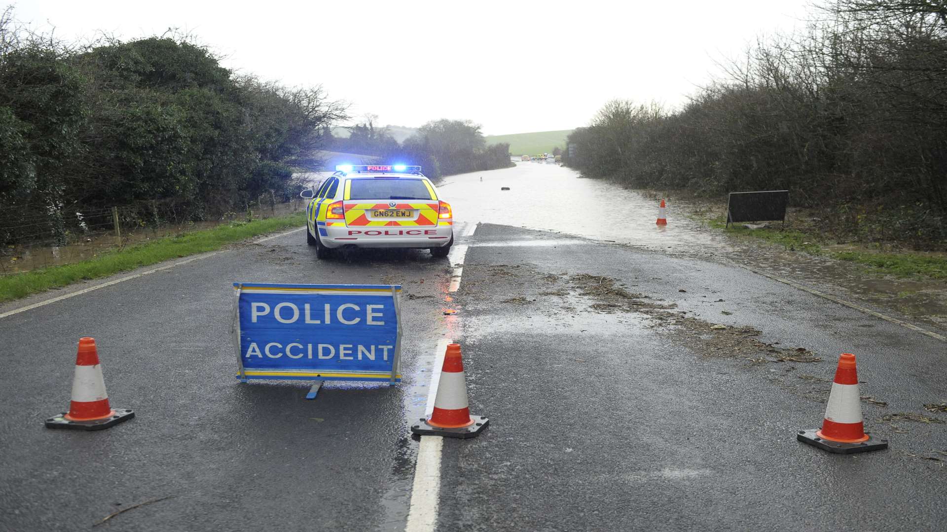 The police attended on Tuesday to help residents and drivers who were stuck in the Alkham Valley Road