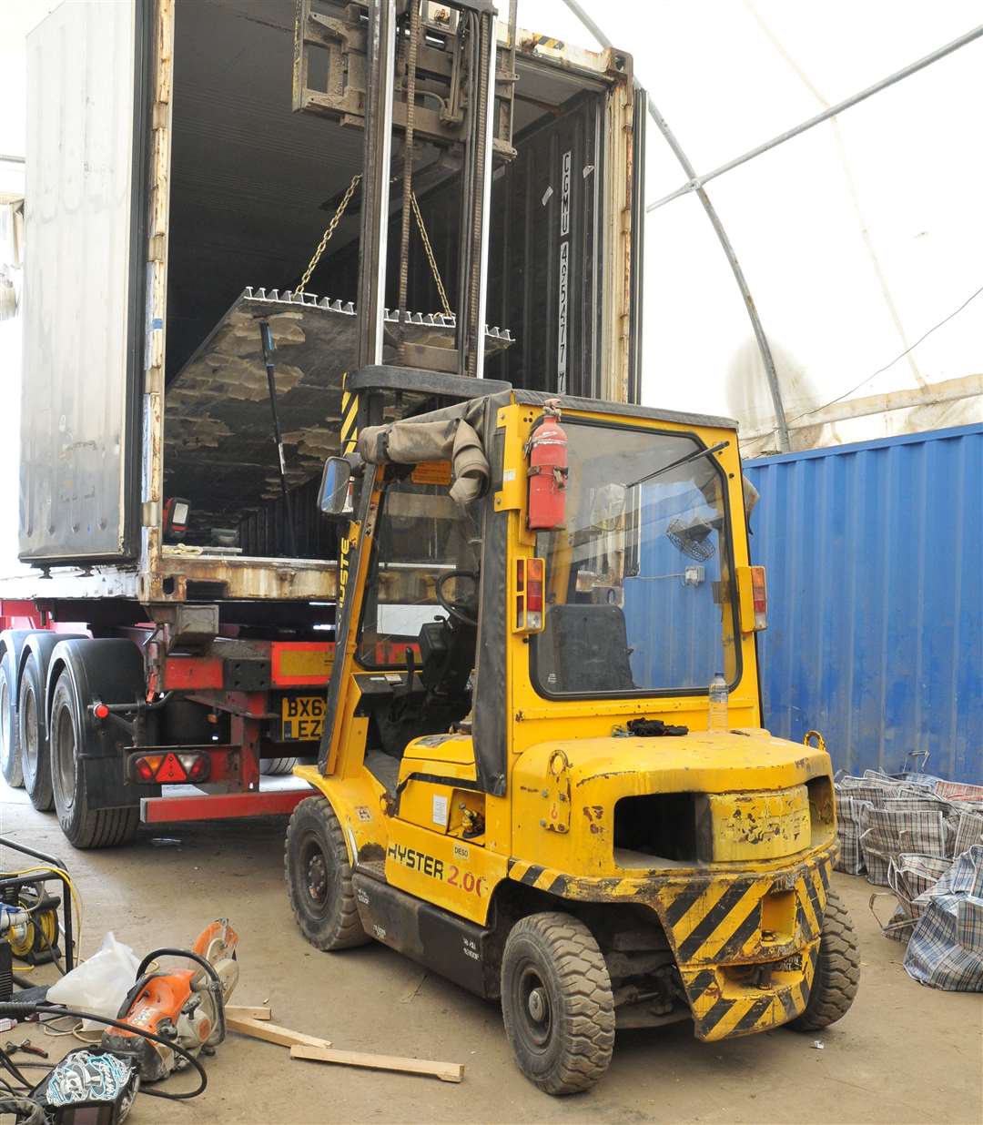 A forklift truck seen removing the drugs. Picture: Eastern Region Special Operations Unit