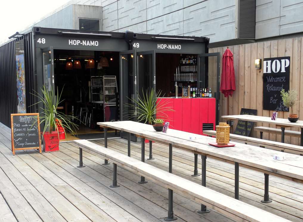 Outdoor seating at Boxpark in Shoreditch (image: Jason Paris)