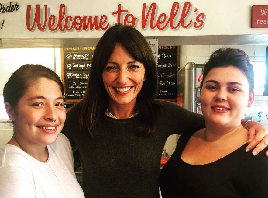 Davina McCall poses for a photo with some of Sandra's girls at Nell's Cafe