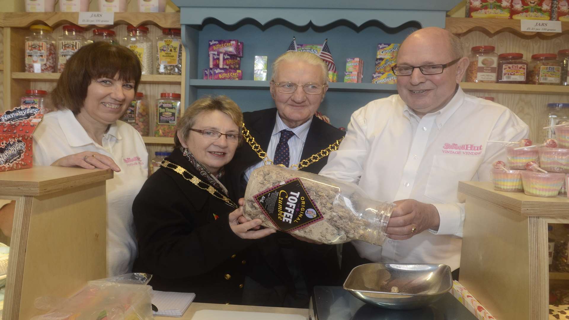 Nina and Richard Weeks with Brenda Bobbin and Mayor Cllr George Bobbin