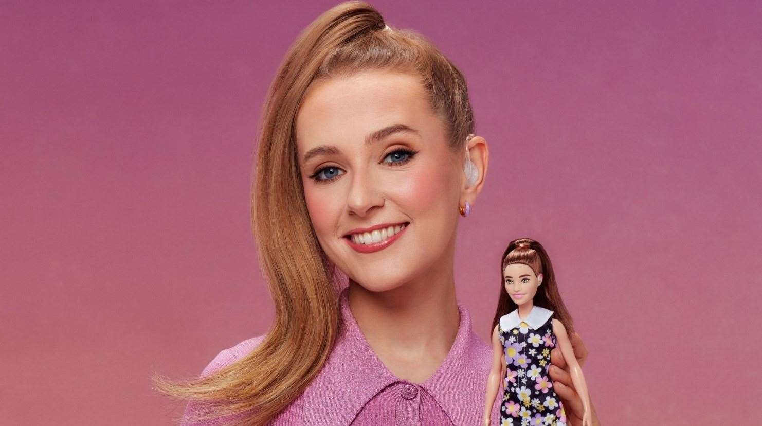 Rose with the new Barbie doll. Picture: Mattel / Simon Webb