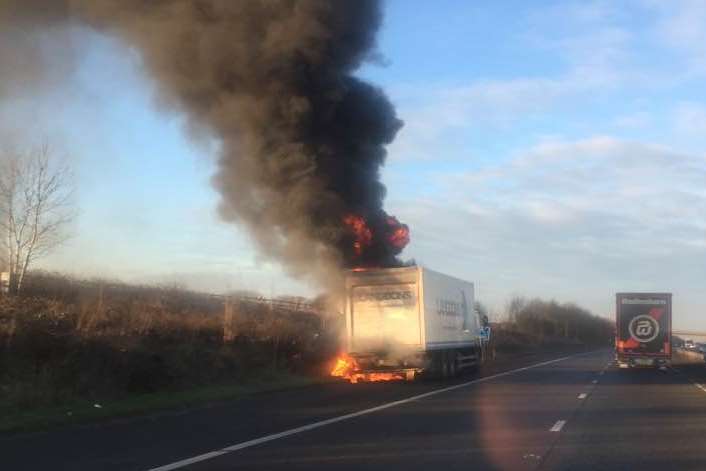 A lorry was on fire. Picture: Matthew Figgett