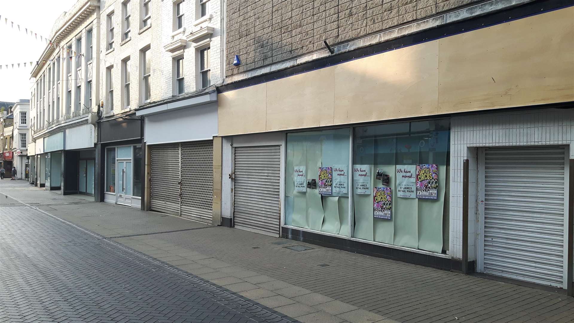 The row of five empty shops at Biggin Street