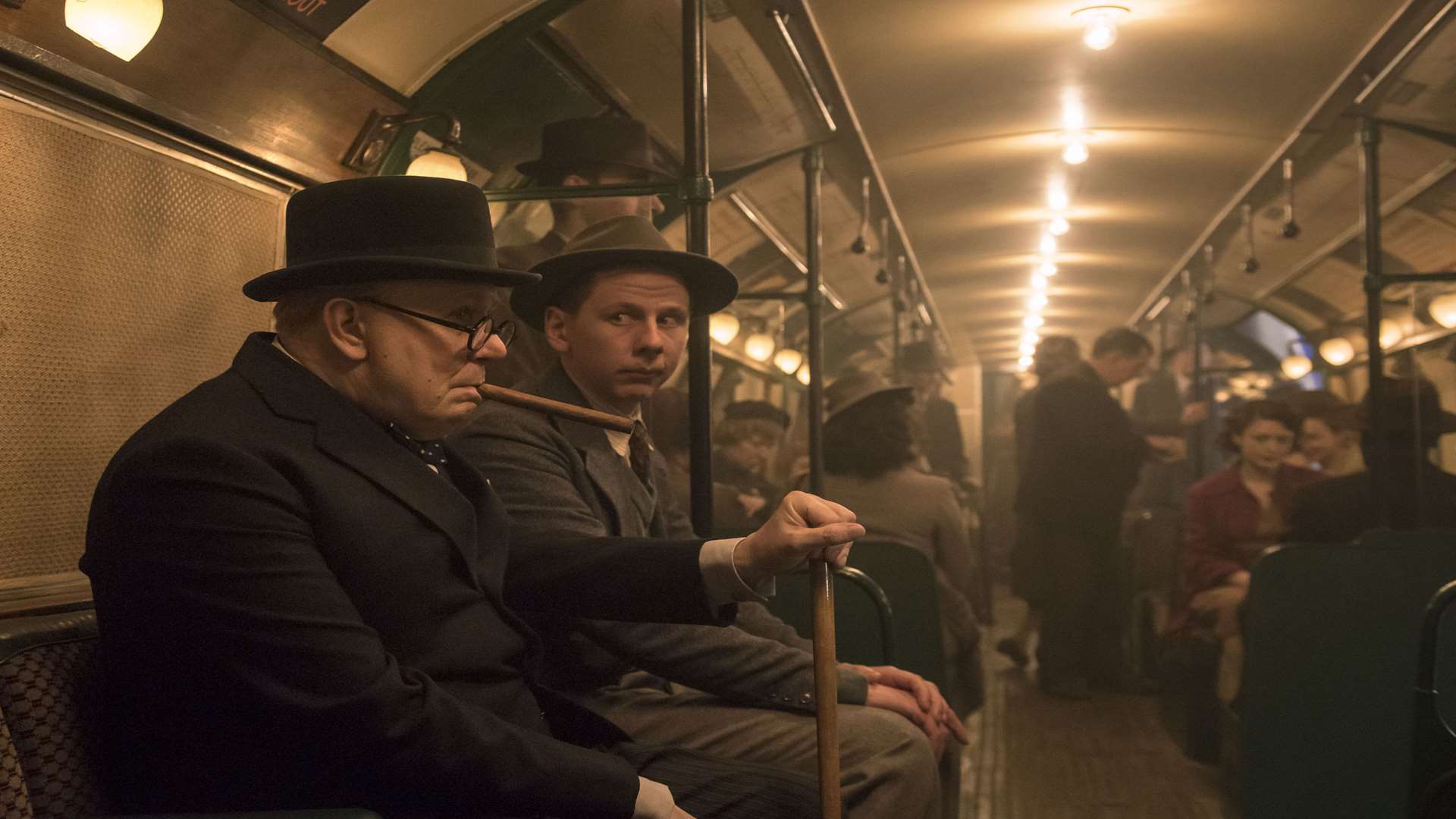 Gary Oldman as Winston Churchill on the London Underground in Darkest Hour. Picture: PA Photo/Universal Pictures/Focus Features LLC/Jack English.