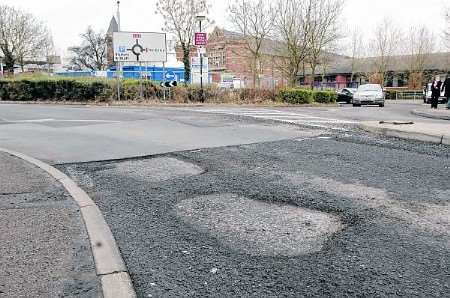 Pot holes on approach road to Medway Maritime Hospital