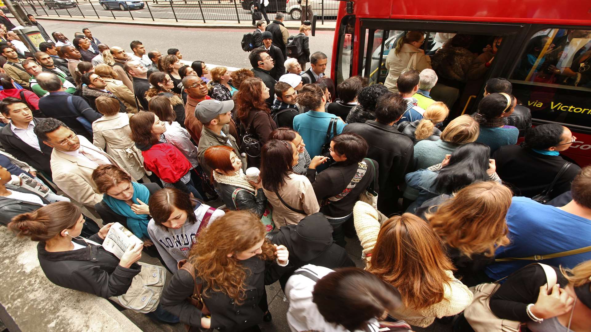 Commuters queue for buses during a previous RMT Union Tube strike. Picture: Oli Scarff/Getty Images