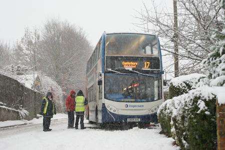 Bus stuck on the pavement on Derringstone Hill in Barham