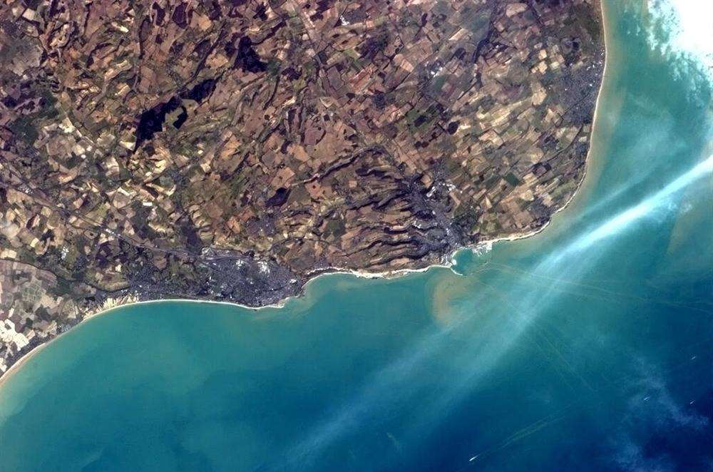 The view of Dover and Dover Harbour from the International Space Station, taken by Commander Hadfield. @cmdr_hadfield on Twitter
