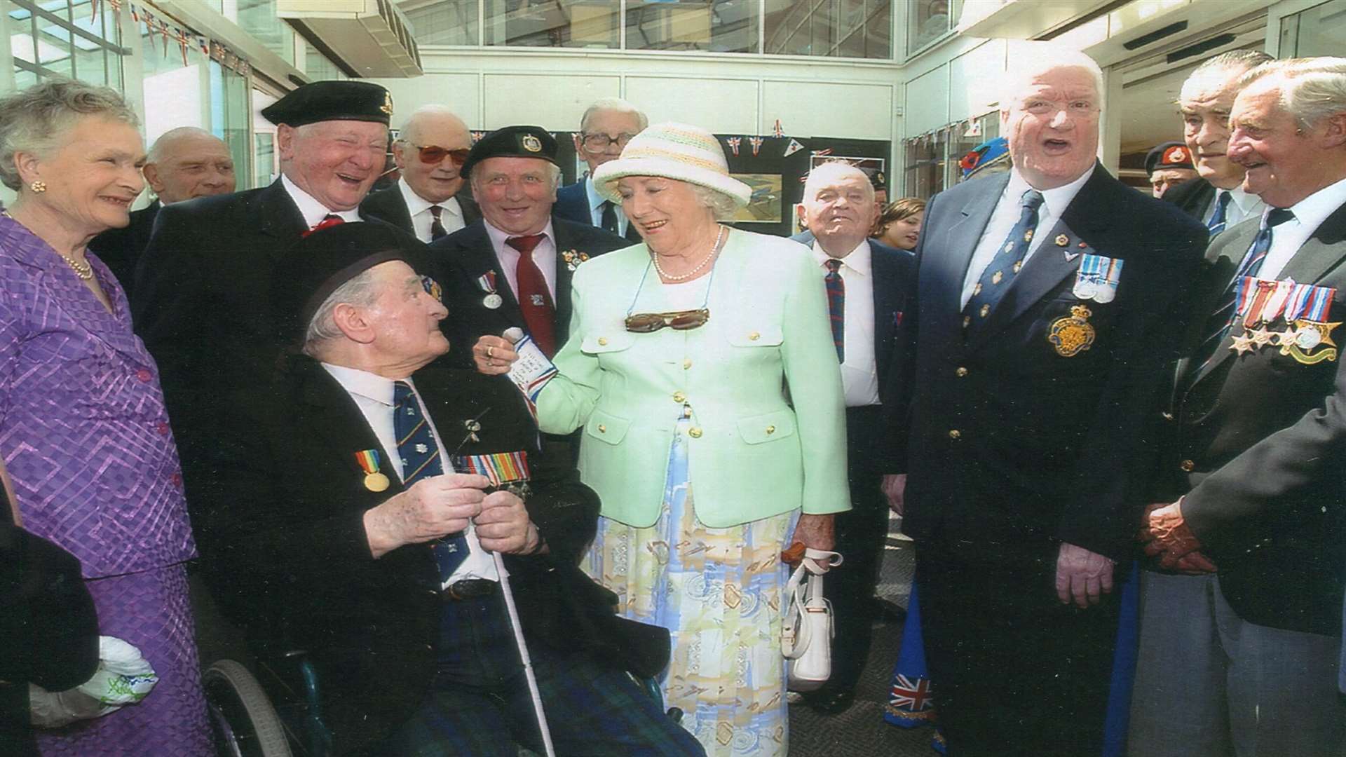 Dame Vera Lynn with veterans including the late Bill Wray from Eastry (behind her left shoulder) outside Asda in Canterbury