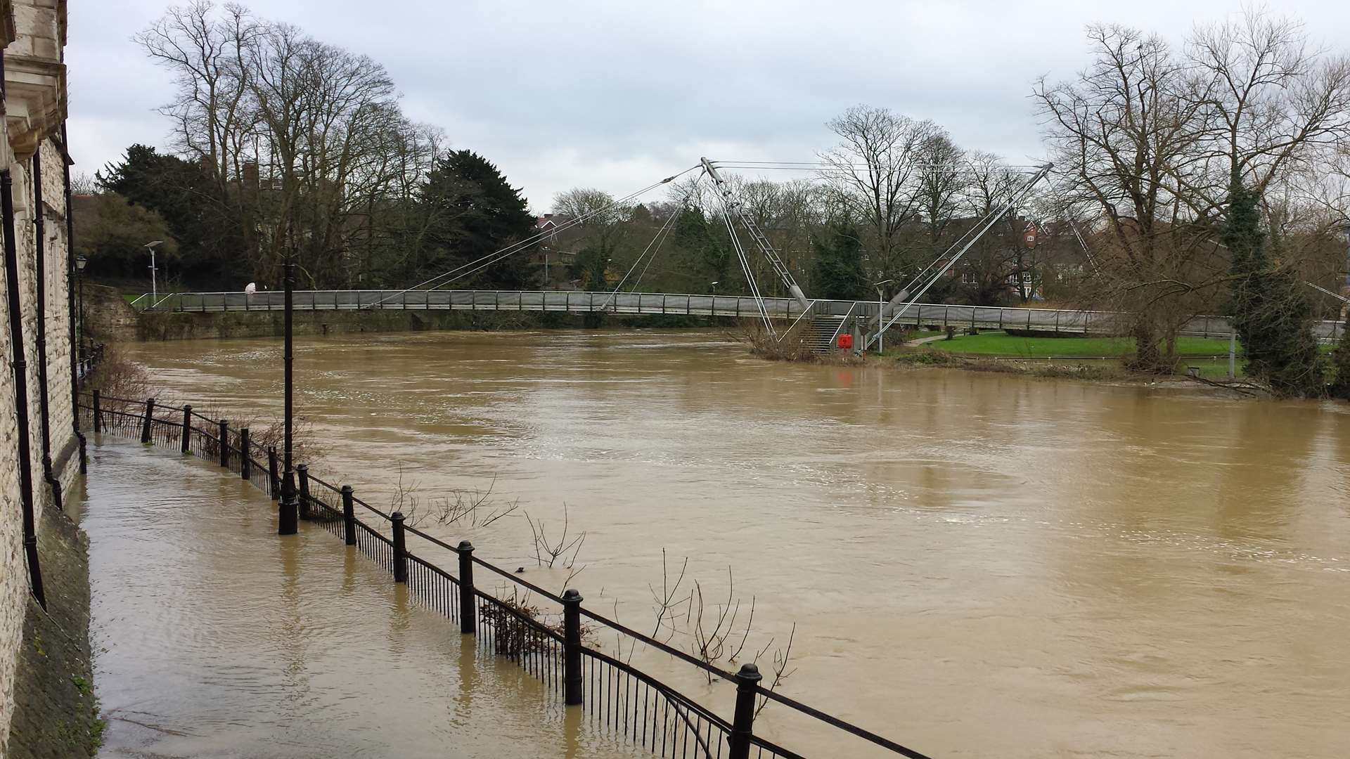The River Medway overflows in Maidstone this morning