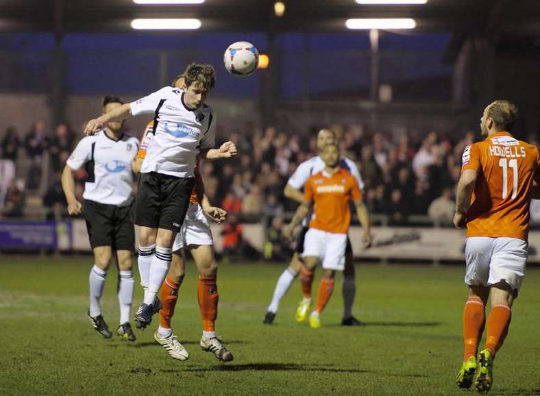 Lee Noble wins a header for the Darts Picture: Andy Payton