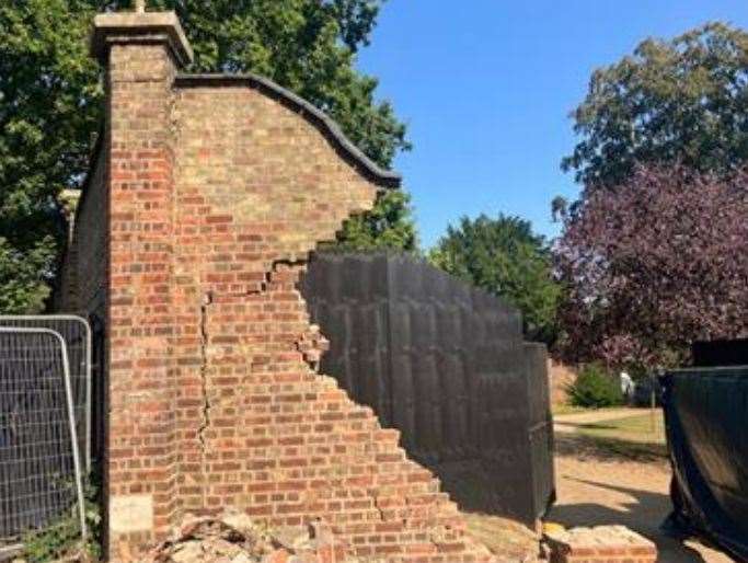 The damage to the wall caused by the crash. Picture: Ridge / Planning Portal