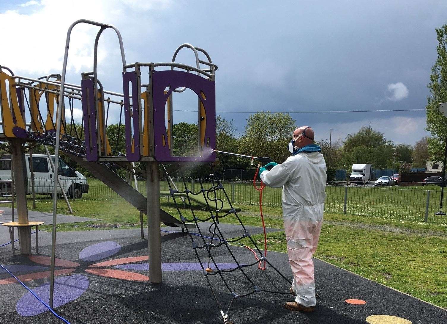 A major clean up operation is taking place at Hythe Green after human waste and fly tipping were left behind. Professional cleaners were also employed to help sanitise the area. Photo: Stephen Bailey