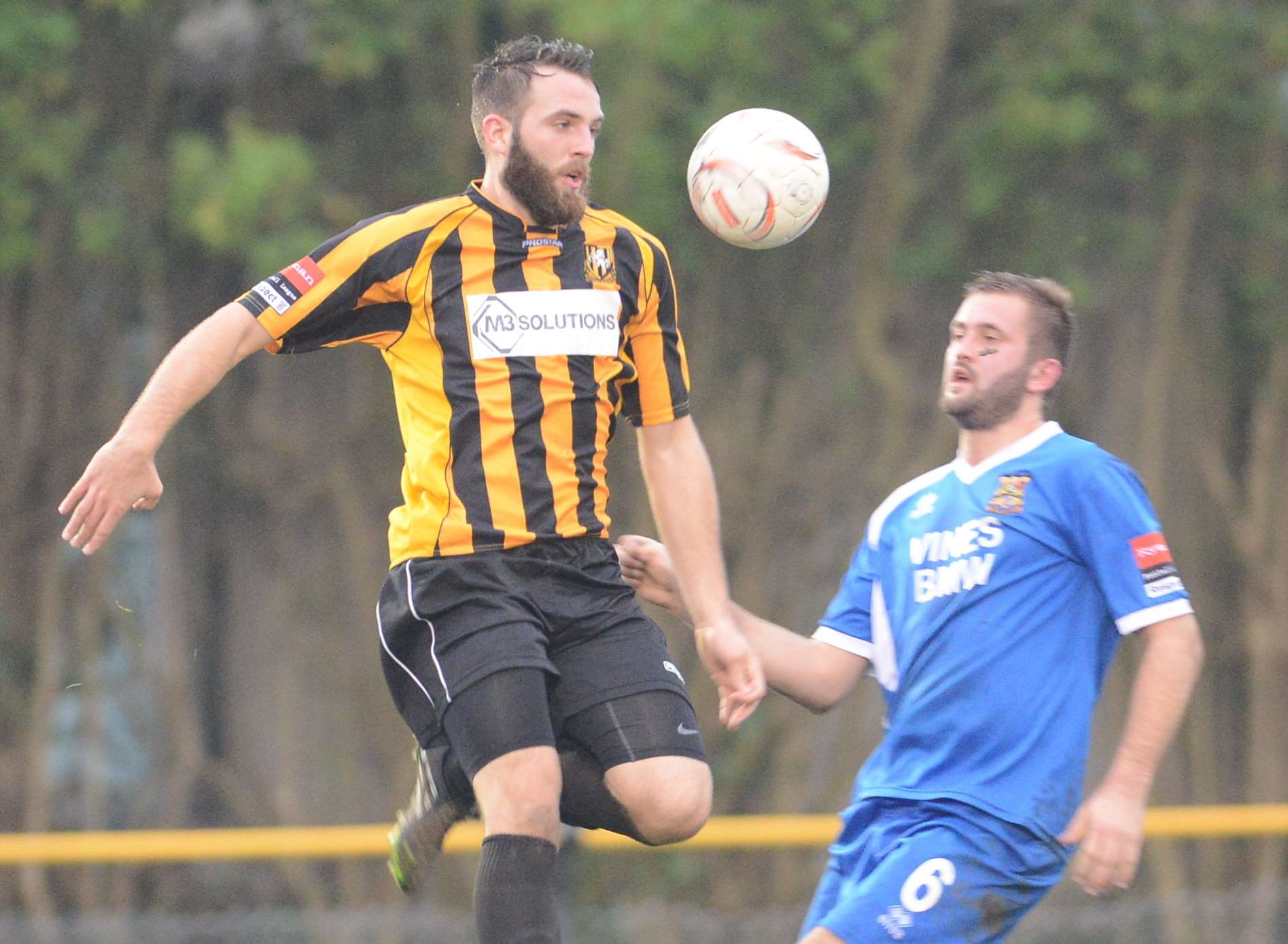 Full-back Josh Vincent gets up well for Folkestone against Three Bridges Picture: Gary Browne