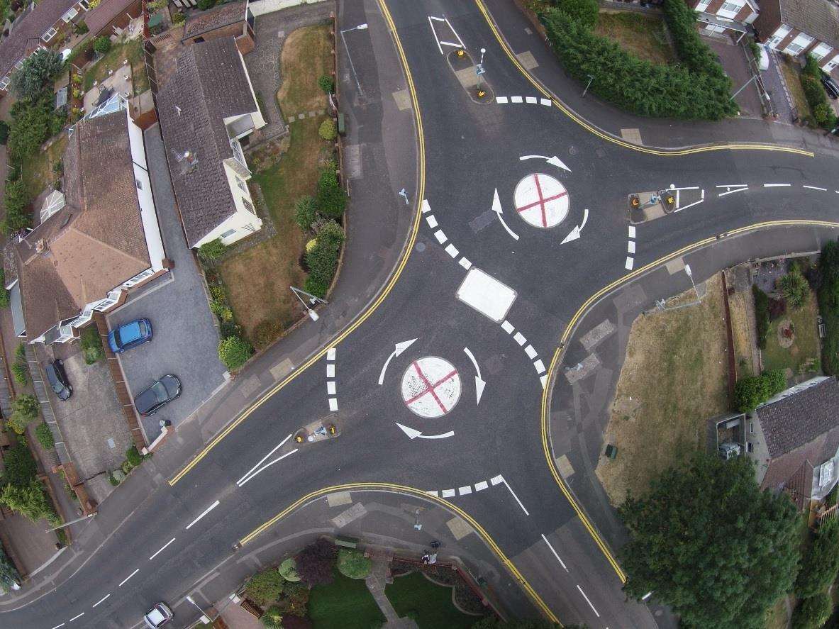 Roundabouts in Maidstone Road, Rainham, have had the St Georges flag painted on. Picture: Jack Paton. (2989980)