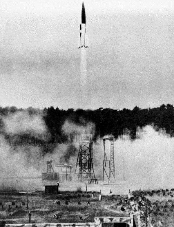 A V2 rocket launched in the summer of 1943. Picture: German Federal Archive/Wikipedia
