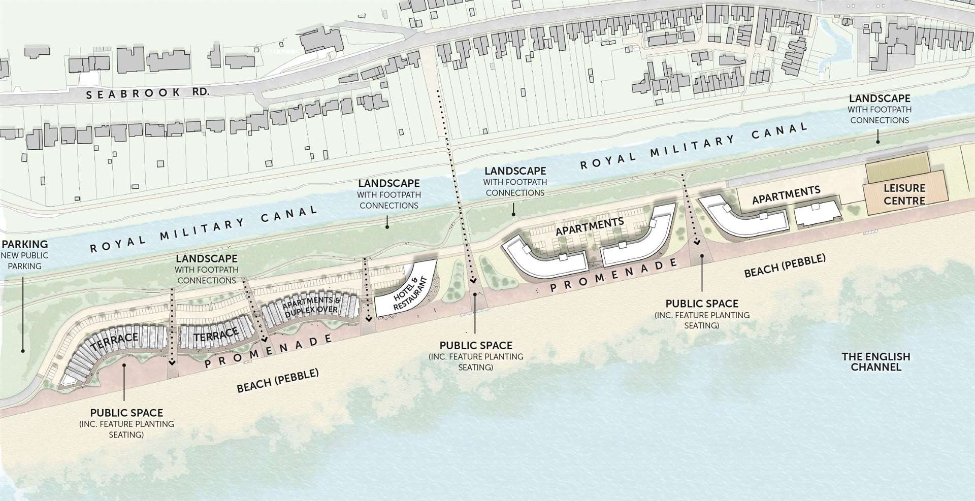 The layout of the proposed development at Princes Parade - with the road moved away from the seafront