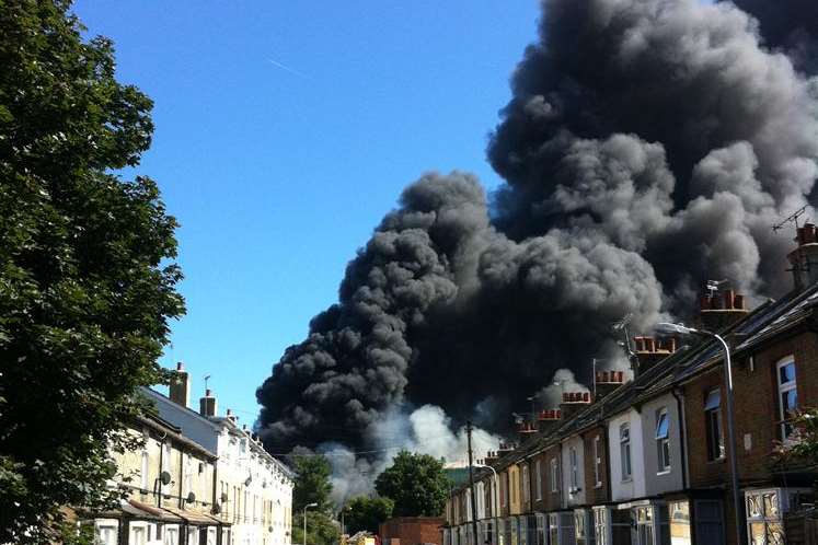 Black smoke filled the air when the tyres caught light in Canal Road, Gravesend