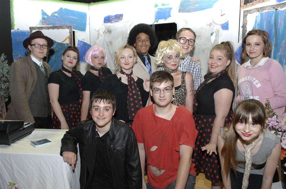 Some of the cast of the Isle of Sheppey Academy production of the Little Shop of Horrors