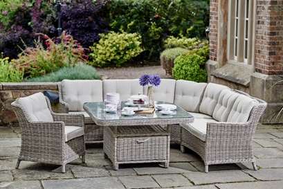Afternoon tea anybody? This corner bench, table and lounge set is perfect for an afternoon of unwinding in the garden. Was £2,585 Now £1,795 at Lenleys