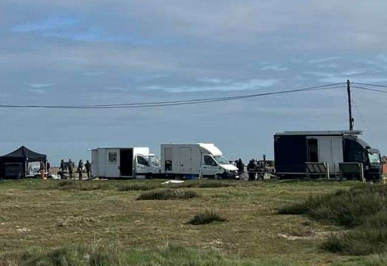 Film crews in Dungeness on Tuesday. Picture: Carl Fletcher