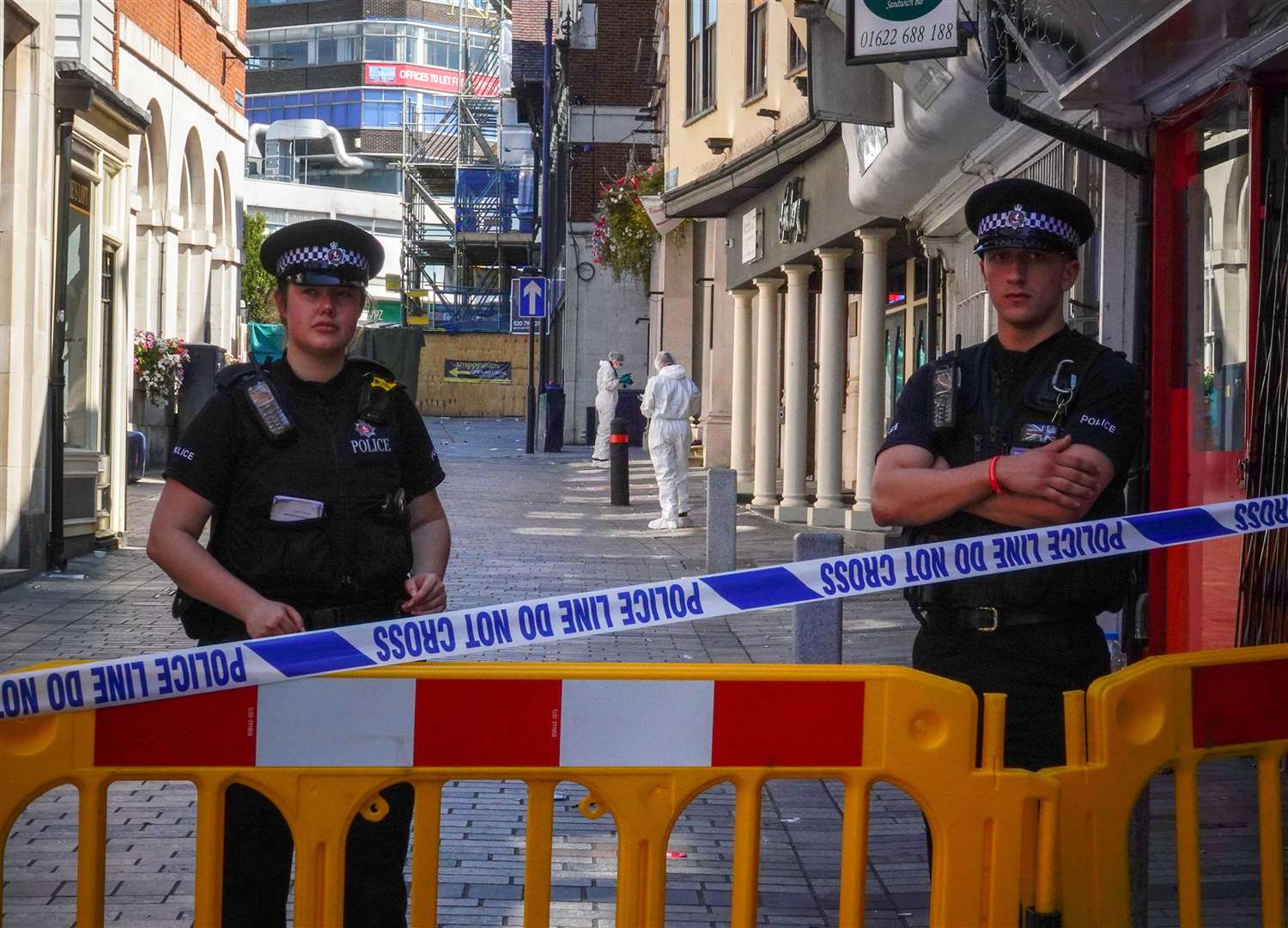 Forensics invetsigtae the area in Maidstone after Andre Bent was killed outside Gallery. Picture: Jim Bennett