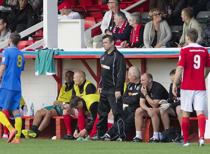 Steve Brown watches on from his technical area Picture: Andy Payton