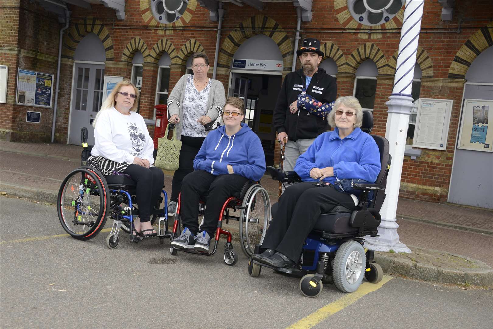 Commuters Jacky Woods, Louise Lavell, Layla Parson, Craig Foster and Sheila Appleton outside Herne Bay station