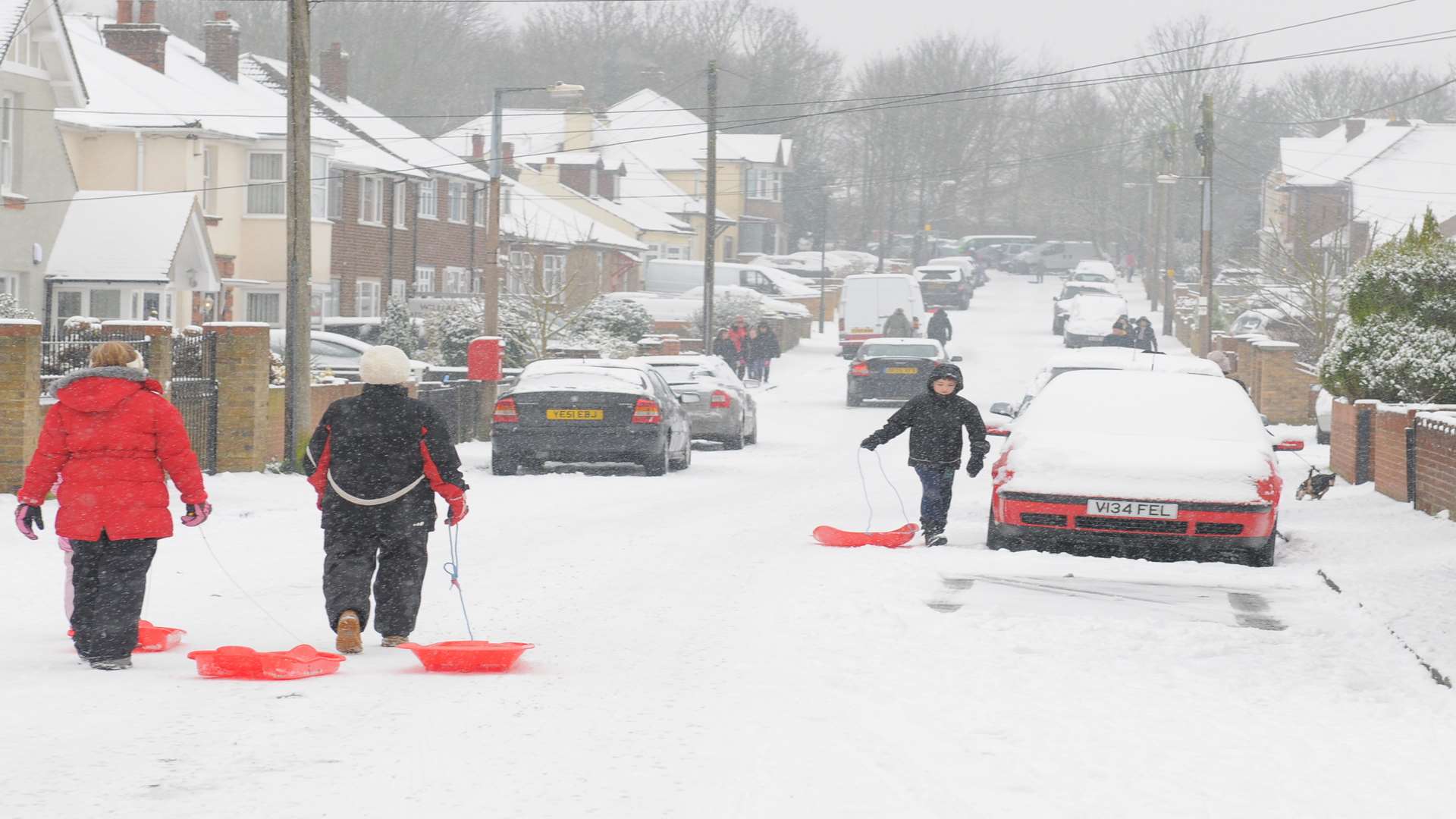 King Arthurs Drive, Strood during snowfall in 2013. Stock image