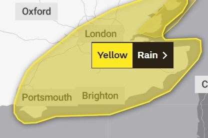 A yellow weather warning for Kent has been issued as heavy rain is expected to hit. Picture: The Met Office