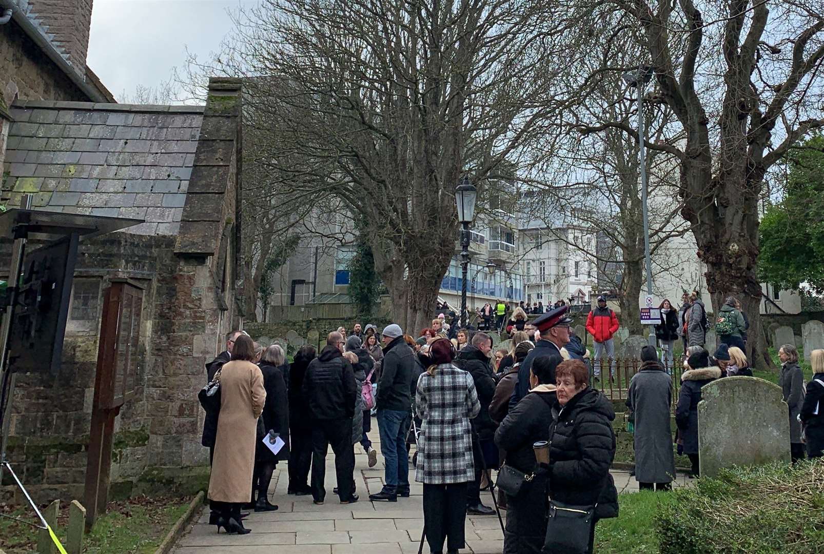 Dozens of people gathered outside The Church of St Mary and St Eanswythe in Folkestone before William Brown's funeral. Picture: Millie Bowles