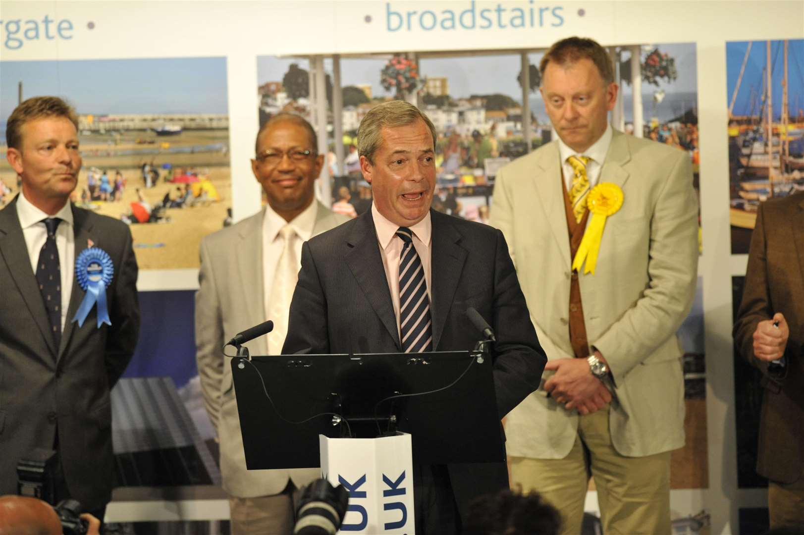 Pictured at the count, Craig Mackinlay, far left, was up against Nigel Farage in the South Thanet seat in the 2015 General Election