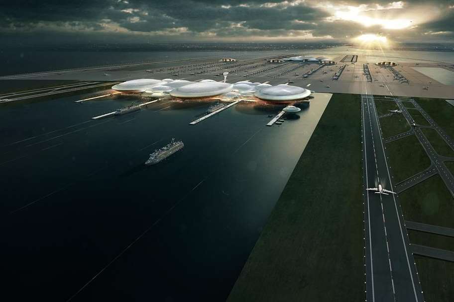 An artist's impression of London Britannia airport located in the Thames Estuary off the coast of the Isle of Sheppey.
