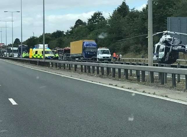 Tailbacks on the Dover side of the carriageway. Picture: Liam Smith