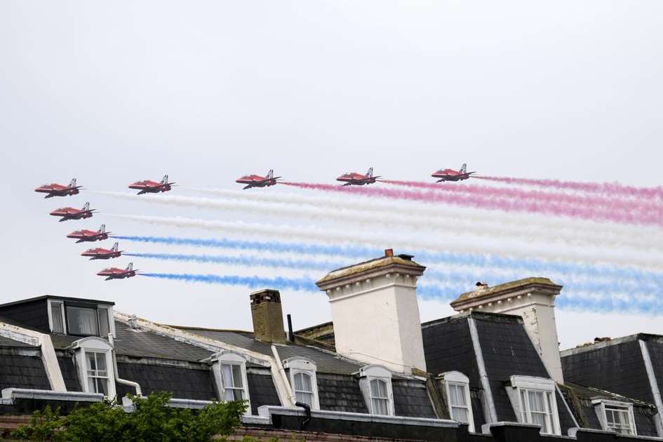 The RAF Red Arrows in action over Folkestone.