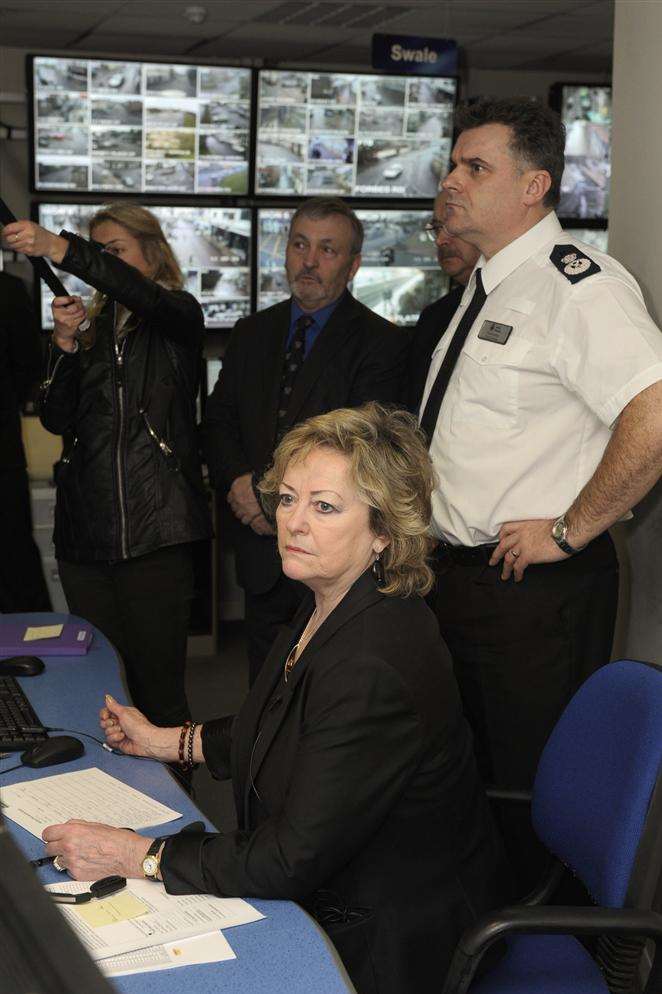 Police commissioner Ann Barnes and new chief constable Alan Pughsley visit the CCTV centre