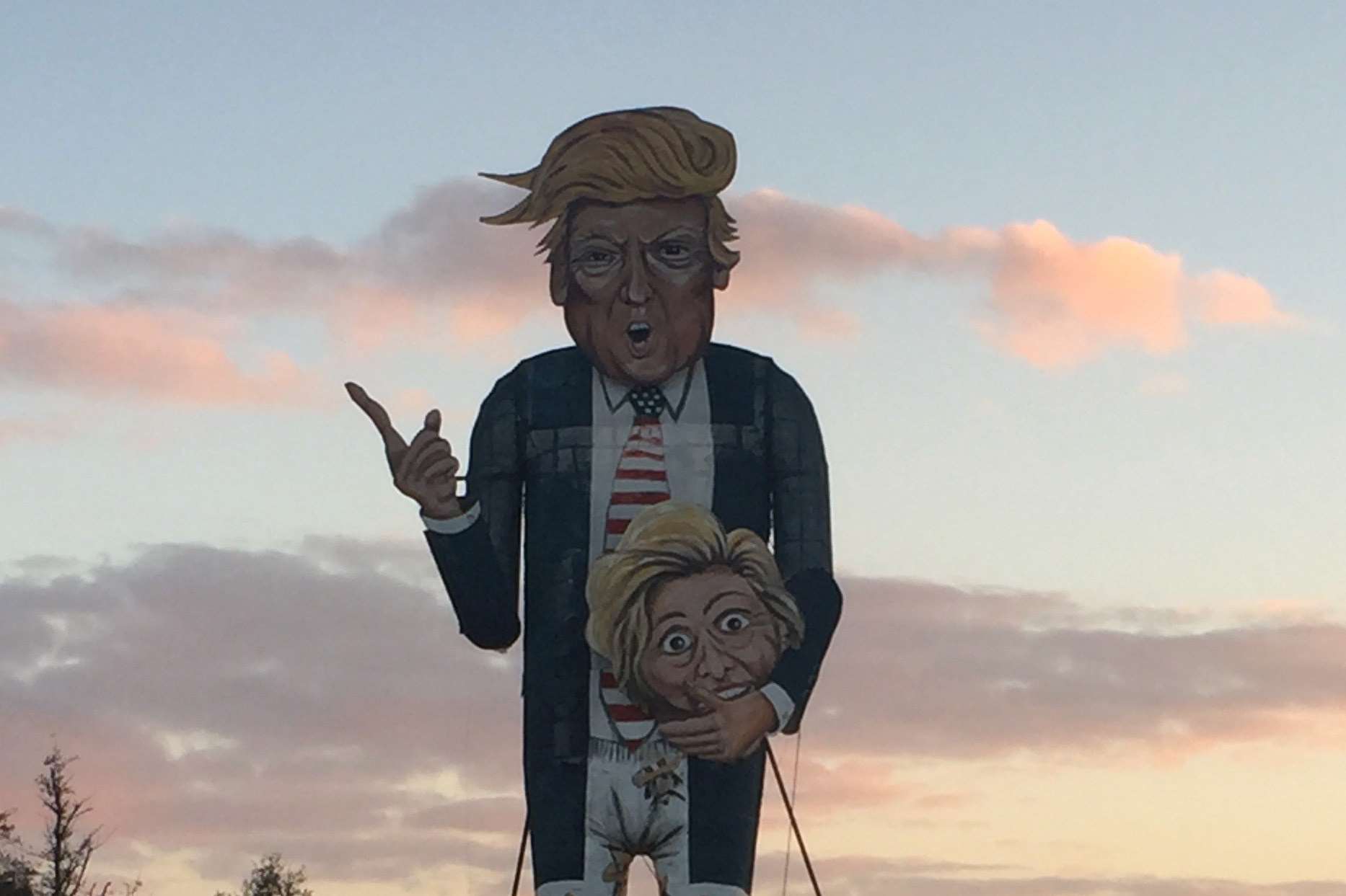 The then US presidential candidate Donald Trump was the effigy at the Edenbridge bonfire last year, holding the head of Hillary Clinton