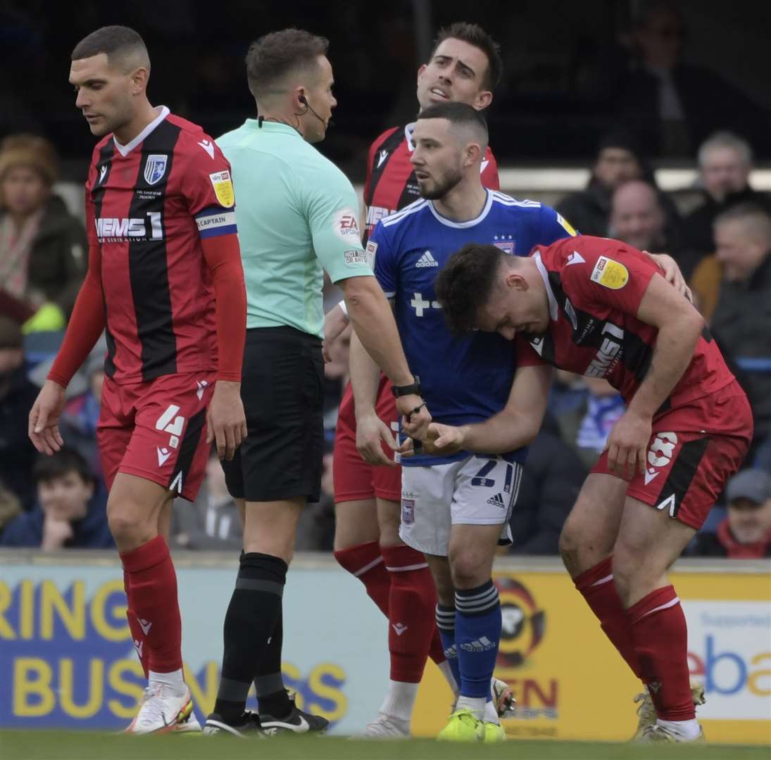 Gillingham's Ben Thompson needs attention. Picture: Barry Goodwin