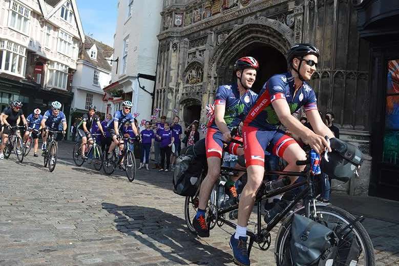 The Tandem Men, George Agate and John Whybrow set off from Canterbury in June accompanied by supporters