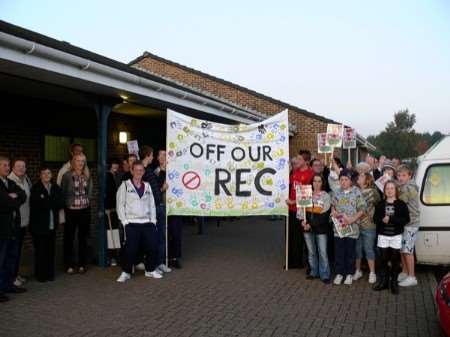Protesters before the council meeting where a 2,000-strong petition was handed over
