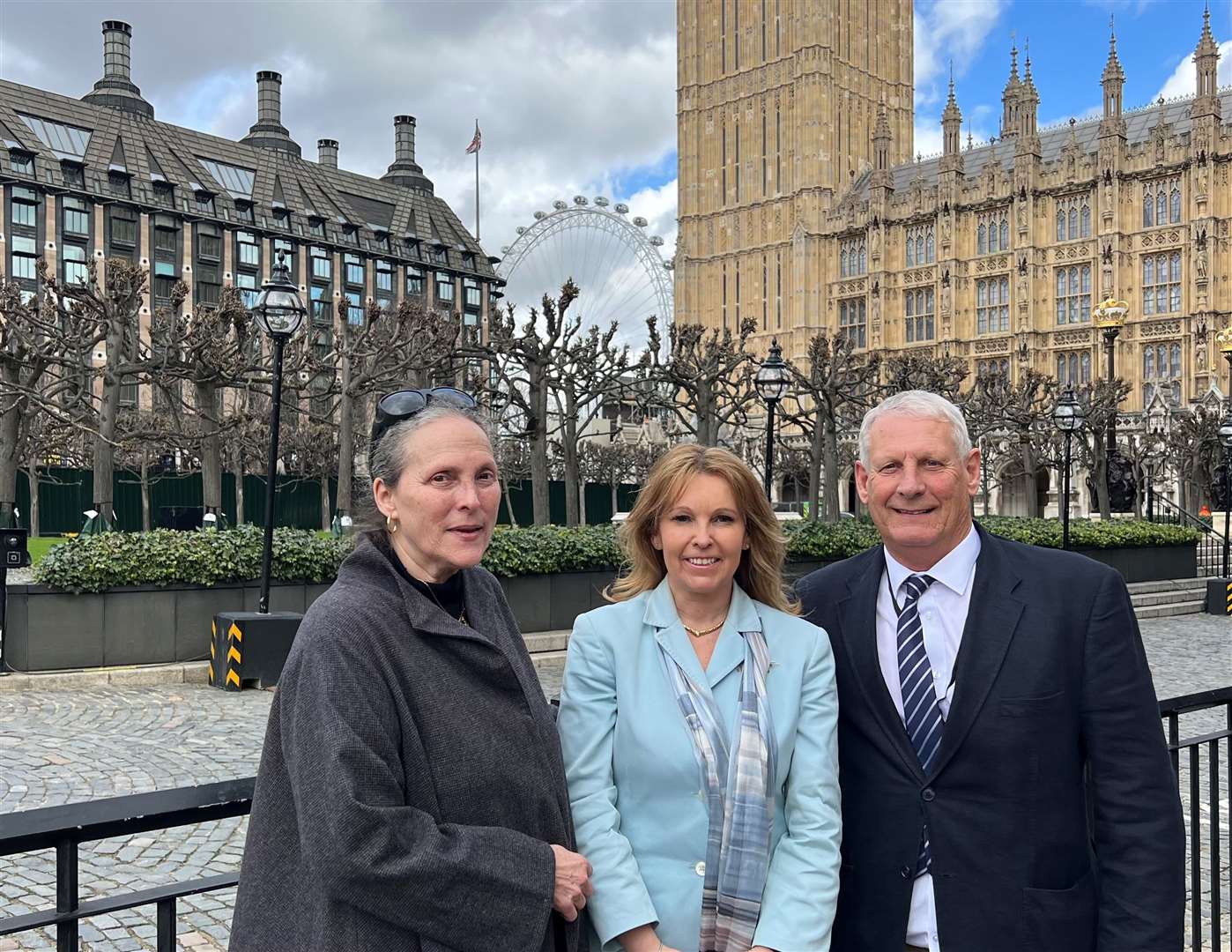 Stephen Horne and his wife Marsha with MP Natalie Elphicke outside the Houses of Parliament. Picture: Office of Natalie Elphicke MP